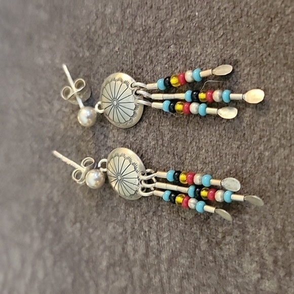 Dainty Sterling Silver Concho Fringe Post Earrings - Picture 2 of 5